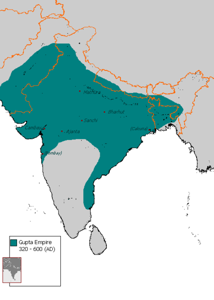 Map showing the extent of the Gupta Empire
