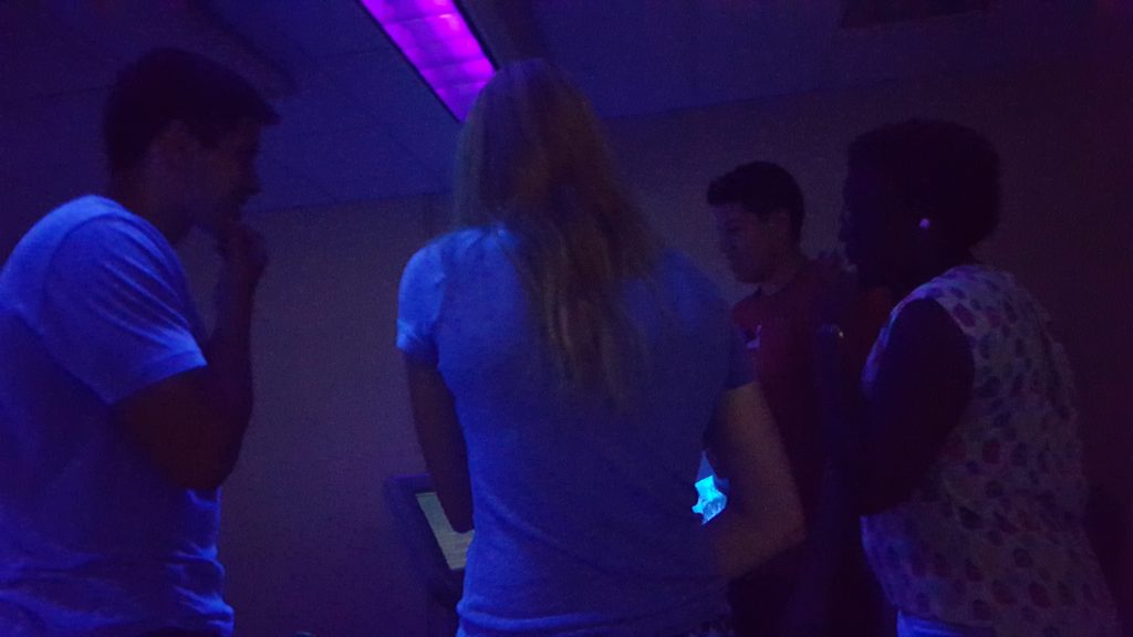 Students bowling at the Union Underground Bowling Alley