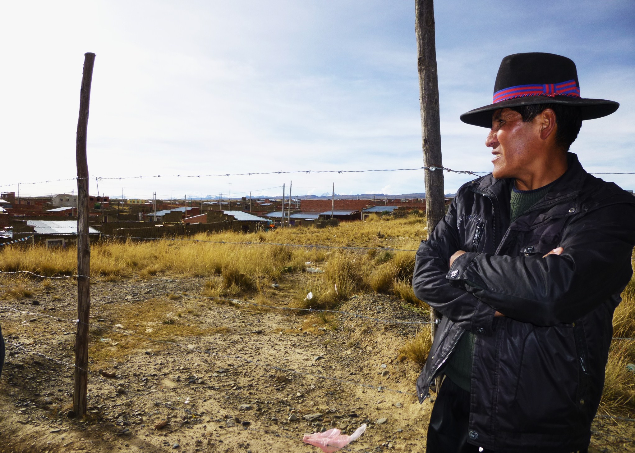 Ticona, police officer and neighborhood leader, at the limits of his neighborhood, El Alto, Bolivia. June 2013. Jorge Derpic.