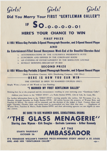 Promotional poster for marketing contest related to the film 'The Glass Menagerie.'