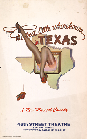 Lobby poster for the Broadway production of The Best Little Whorehouse in Texas.