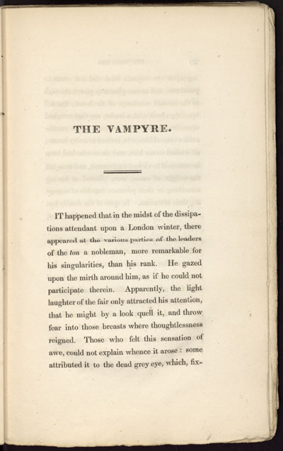 Page from first edition of "The Vampyre" by John William Polidori.