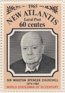 New Atlantis stamp from 1965 for 60 Centes, honoring Sir Winston Churchill, "World statesman of the XX Century." New Atlantis collection.