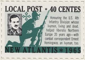New Atlantis stamp from 1965 for 40 Centes, honoring the US 4th Infantry Division. New Atlantis collection.