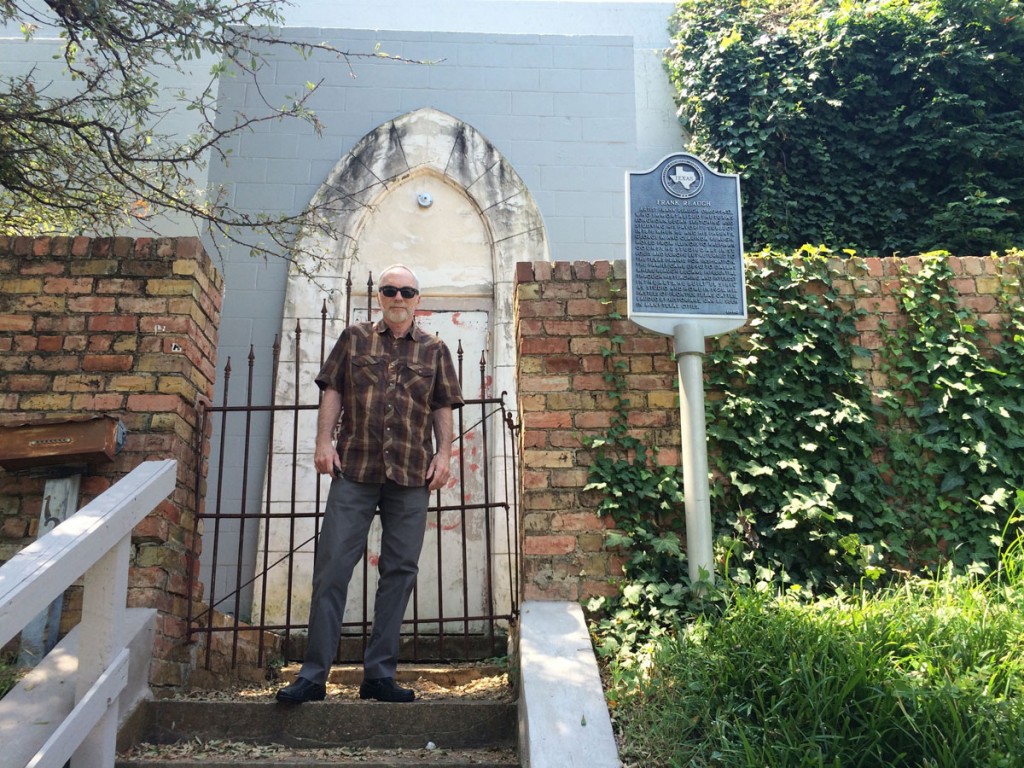 Peter Mears standing in front of Frank Reaugh’s studio “El Sibil,” Oak Cliff, Dallas, TX . Courtesy of Peter Mears.