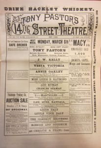 Program for Tony Pastor’s 14th Street Theatre, 6 March 1893, when the “Refined Novelties” included Annie Oakley. Tony Pastor Collection, Harry Ransom Center