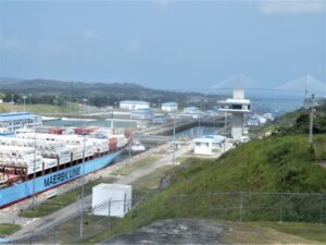 Ship in Agua Clara Lock - courtesy of Janet Hicks