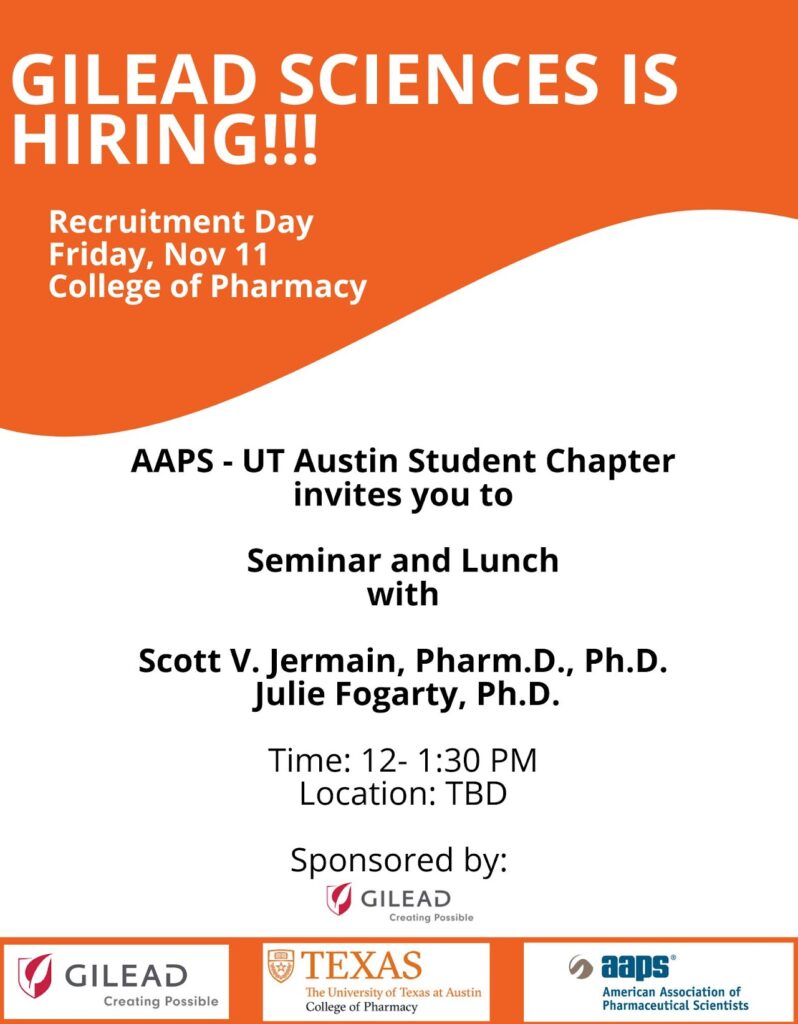 AAPS Welcome Event. AAPS UT Austin Student Chapter is happy to invite new and existing graduate students to the graduate student mixer. Thursday, September 15 at 5:30 pm in PHR 2.216 (Grad student lounge). Food will be provided. For an queries, feel free to email Ishaan Duggal (Media and outreach) at ishaan.dugal@utexas.edu