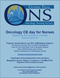 Oncology CE day October 28 8:30am-12:30pm