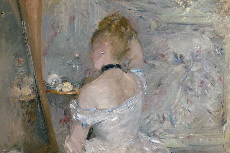 cropped detail of painting of female figure