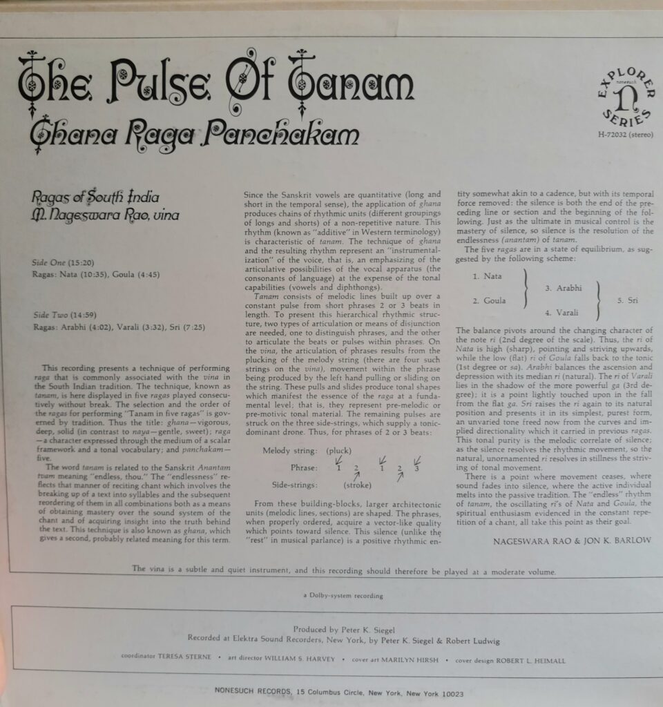 Liner notes for "the pulse of Tanam" Nonesuch Records H-72032
