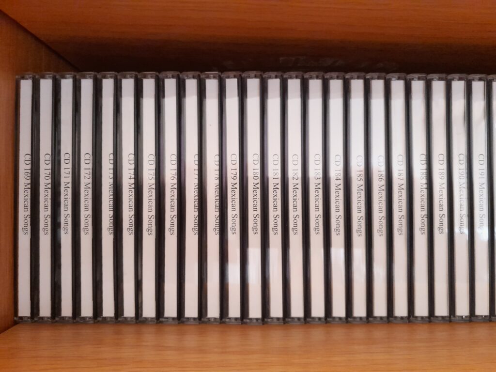CDs labeled “Mexican Songs” in the Ethnomusicology Archive