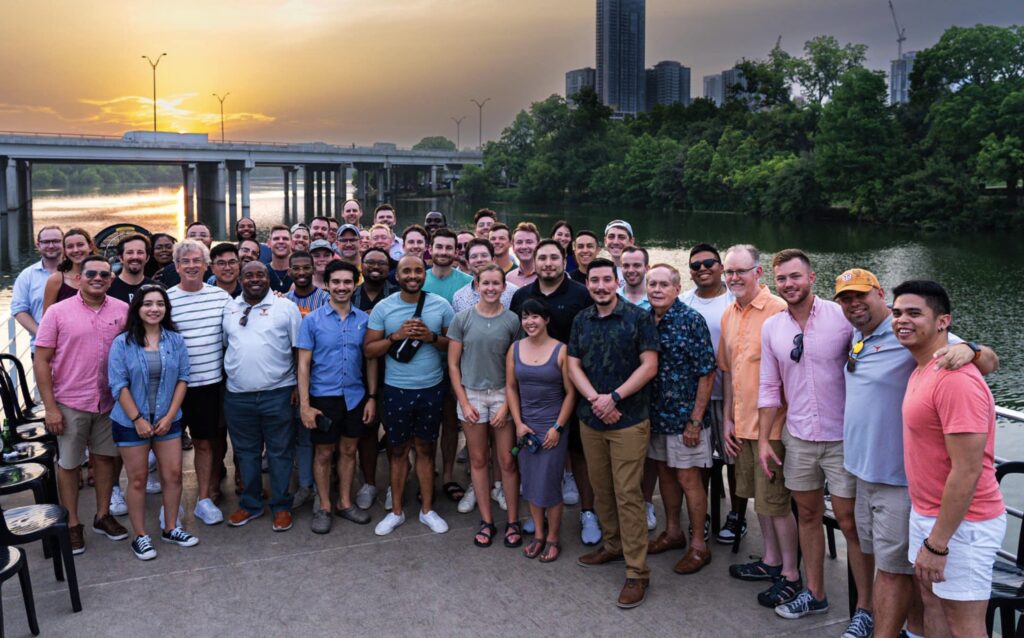 Workshop participants pose in front of the bridge on Lady Bird Lake