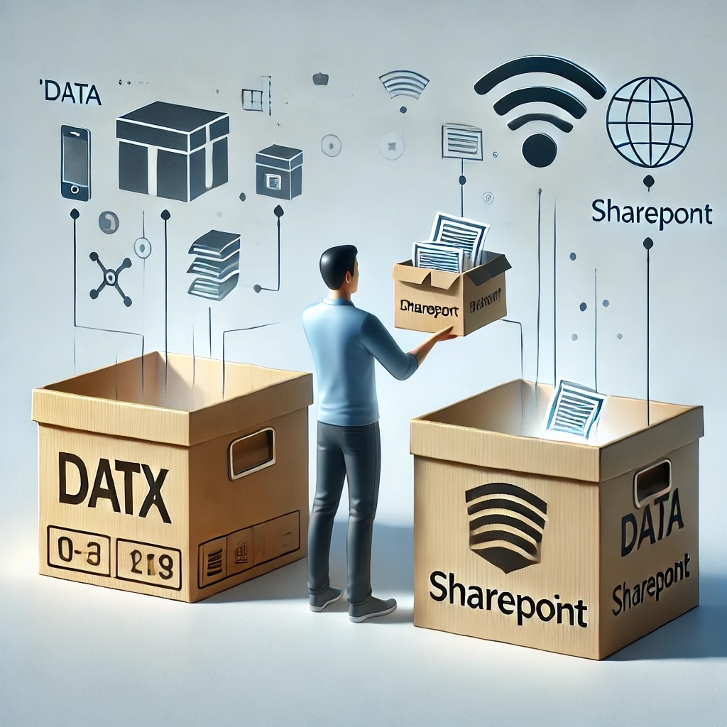 Illustration of moving data from one box to another.