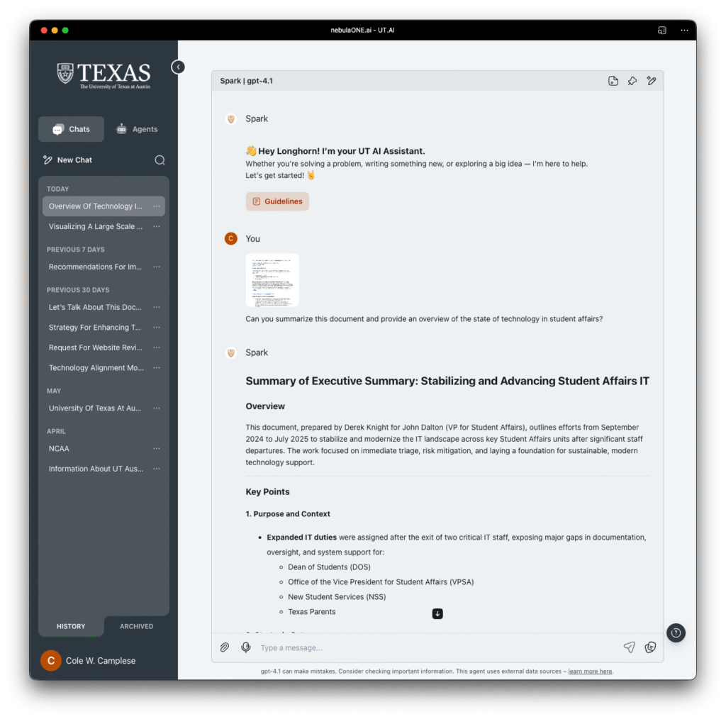 UT.AI Spark interface screenshot.