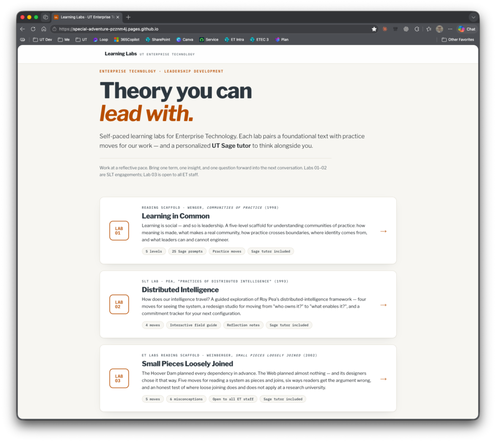 Screenshot of the ET LEarning Labs showing three labs.