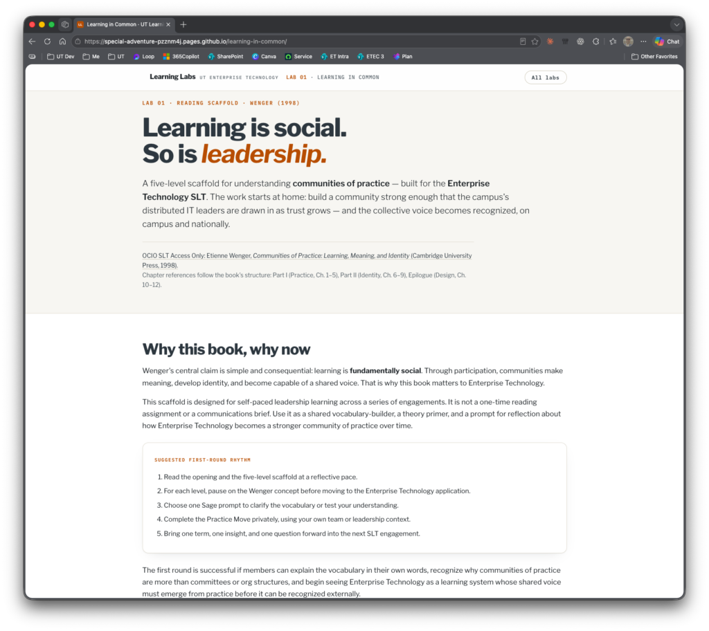 Screenshot of ET Learning Lab showing the Wenger example