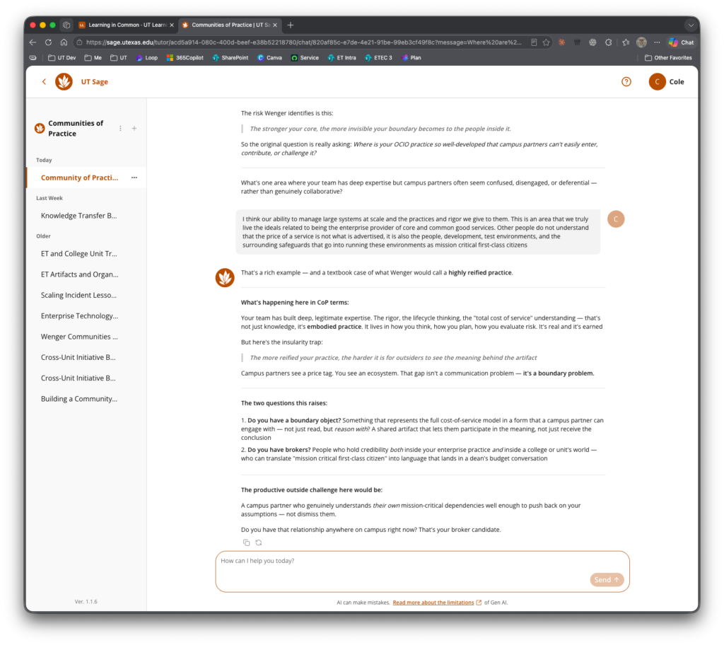 Screenshot of Sage showing an active learner chat.