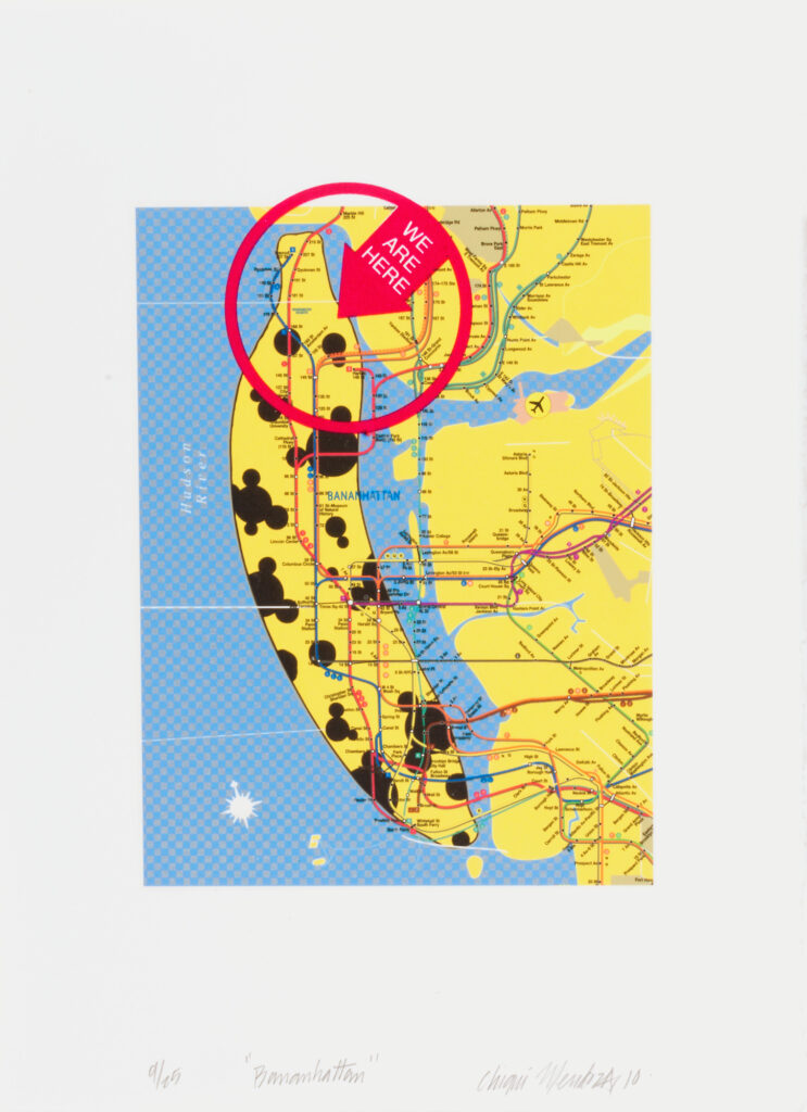 Map of Manhattan in shape of a banana by artist Yunior Chiqui Mendoza