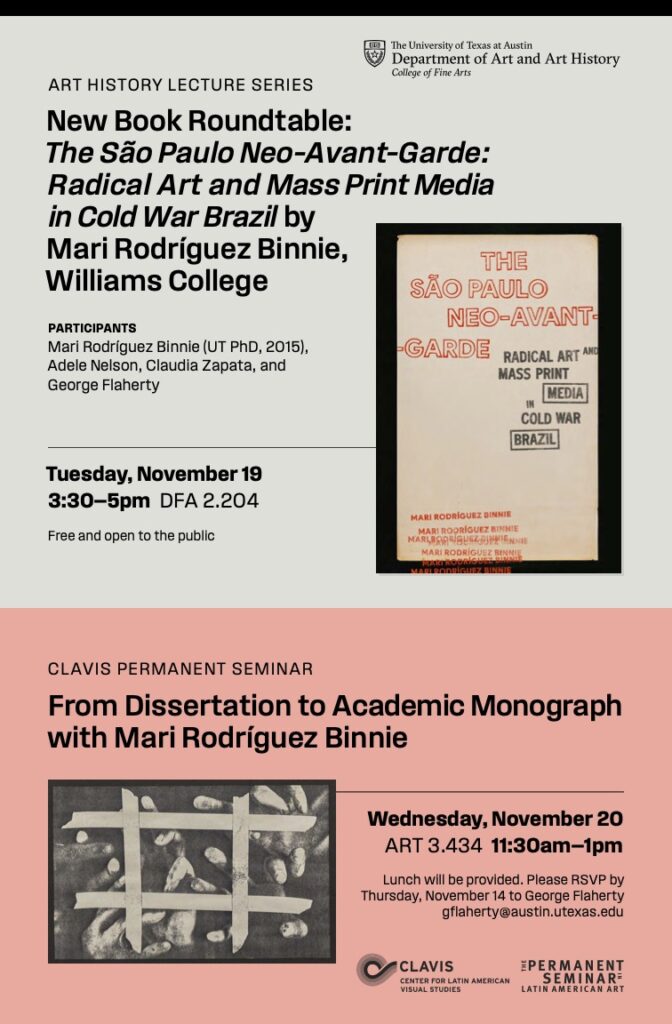 Poster for New Book Roundtable: The Sao Paulo Neo-Avant-Garde: Radical Art and Mass Print Media in Cold War Brazil with Mari Rodríguez Binnie
