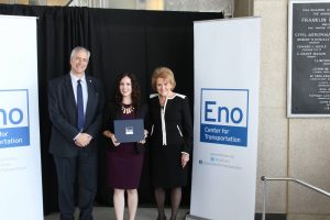 Nicole McGrath with Eno President and CEO, Robert Puentes, and former Secretary of Transportation, Mary E. Peters