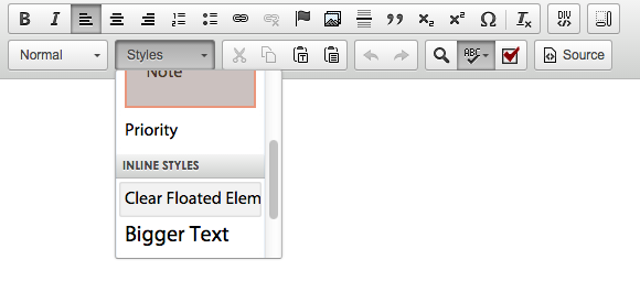 Clear Floated elements in the Styles Drop-down menu