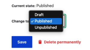 Drop down with draft, published and unpublished options.