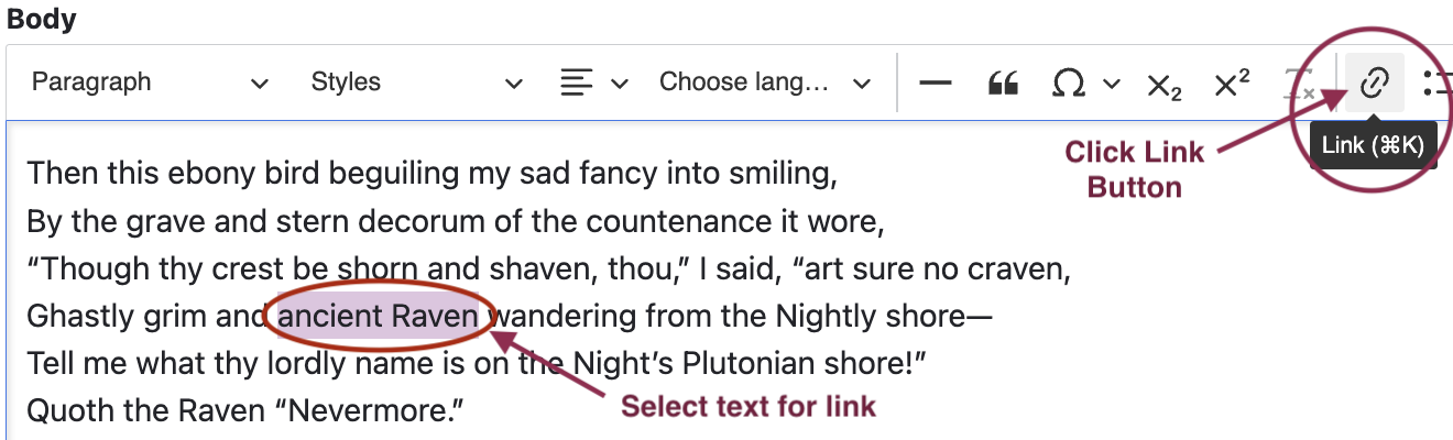 Screenshot of steps to create a link