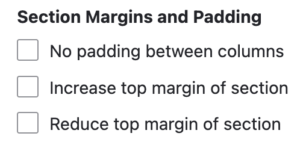 Section margins and padding checkboxes: No padding between columns, Increase top margin of section or Reduce top margin of section.