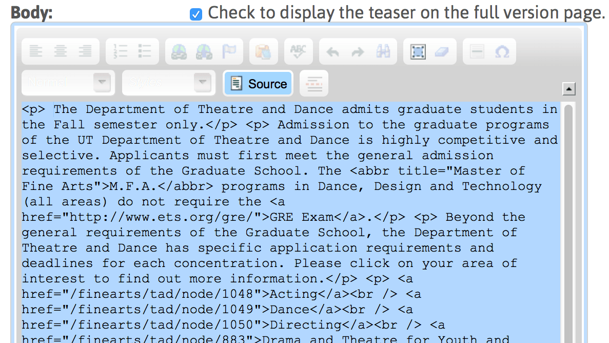 Drupal Editor HTML source view