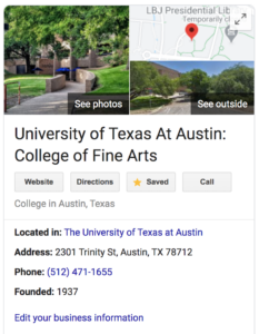 Google knowledge panel for the College of Fine Arts