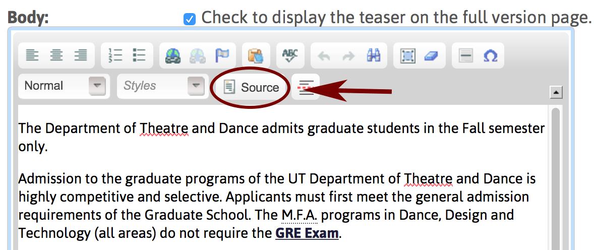 Drupal Editor Source Button Screenshot