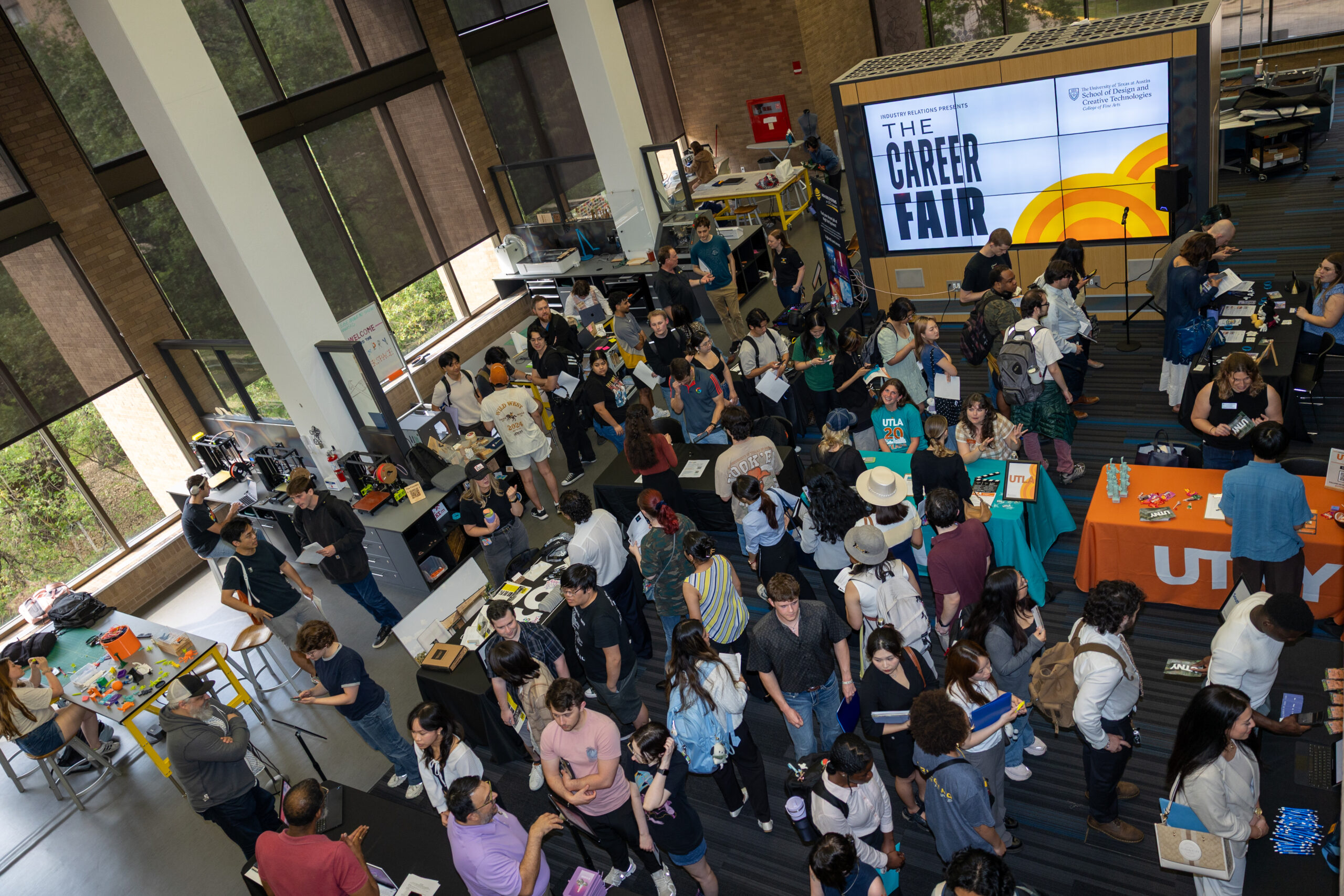 Aerial view of attendees at a career fair