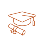 Icon of mortarboard cap and rolled up diploma