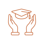 Icon of cupped hands around a mortarboard cap