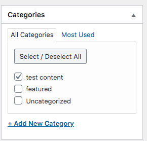 Categories box found on the Posts section of your dashboard