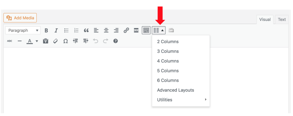 Column layout button can be found in the page editor dashboard dashboard 