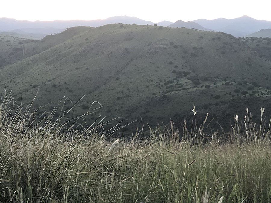 The Davis Mountain range from above in a soft and cool mid afternoon light