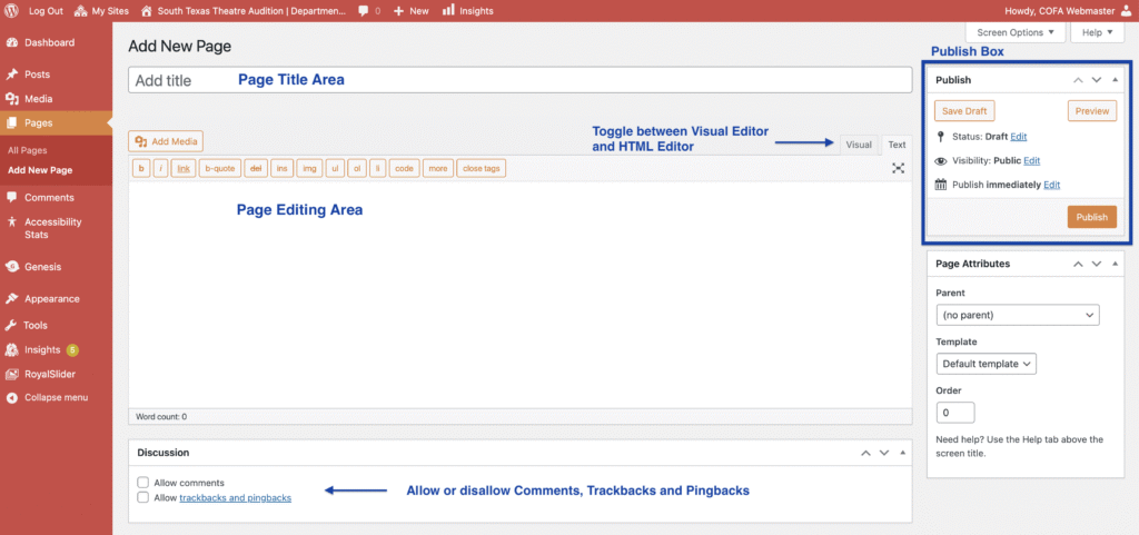 Page Editing Screen