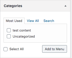 Post Categories selection box for Custom Menu editor 