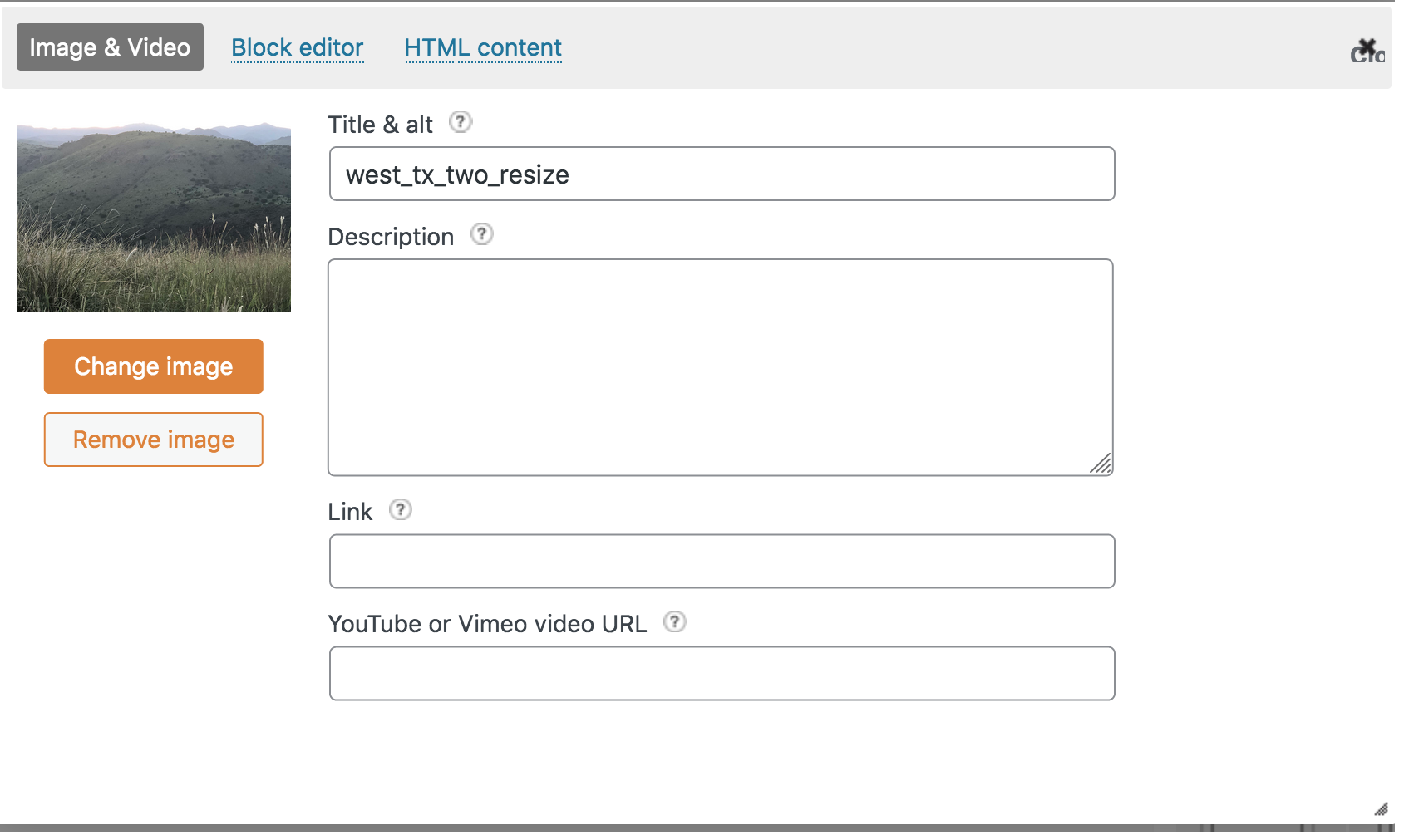 pop-up box for adding images or video for slideshows
