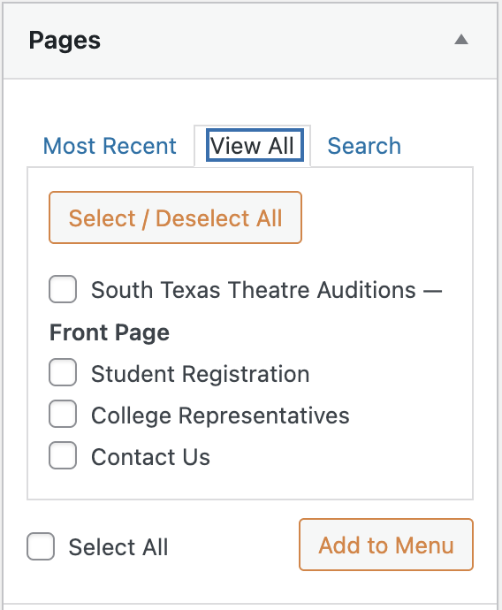 Pages tool in the Menu Editor