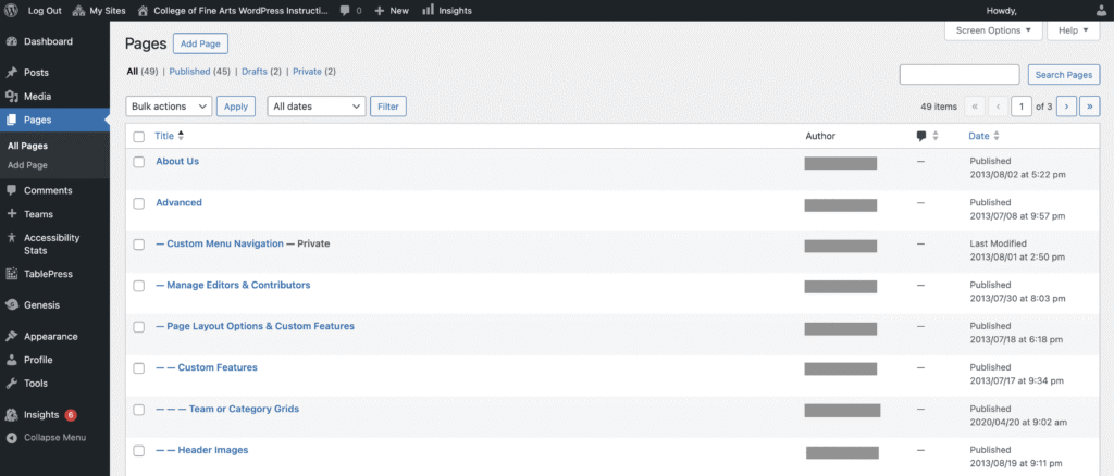 The All Pages Screen