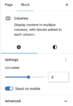 Columns block settings