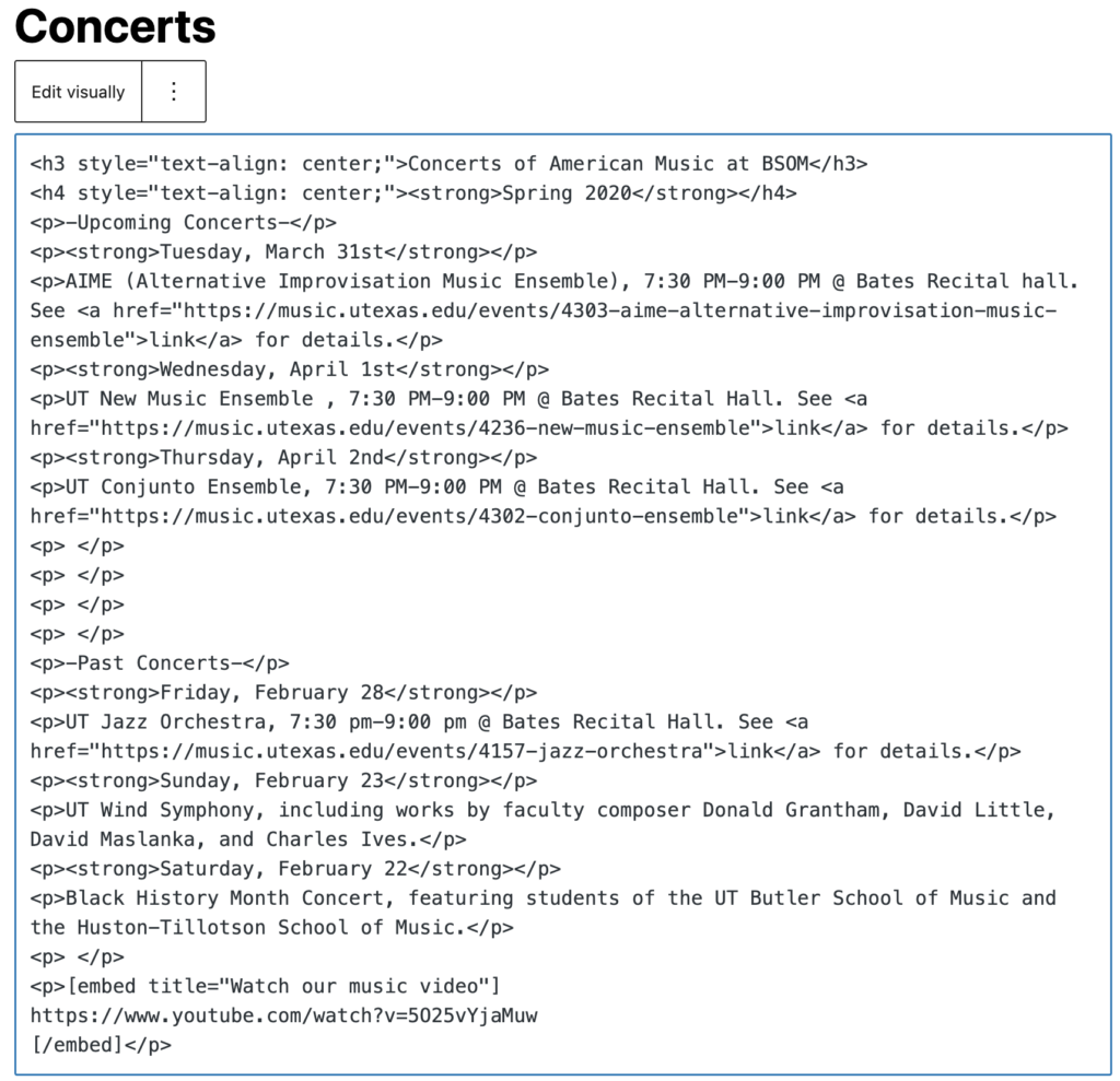 An example of HTML in the editor