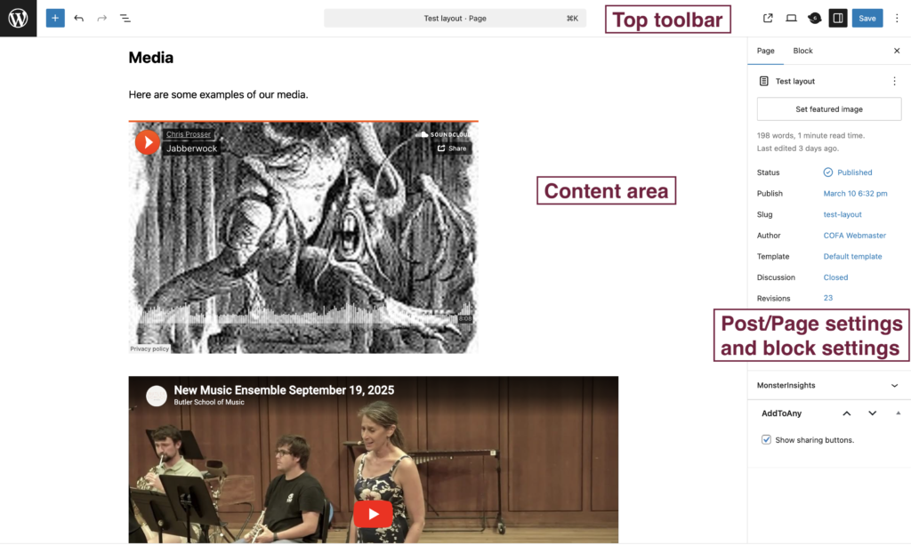 An example of a page using the Block Editor 