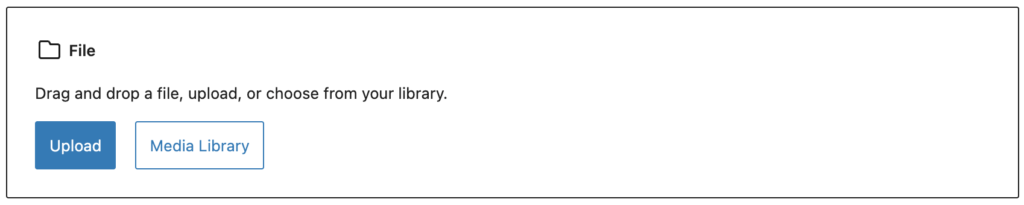 File Block Popup where you can drag and drop a file, upload, or choose from your library