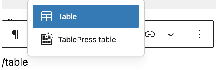 Inserting Tablepress