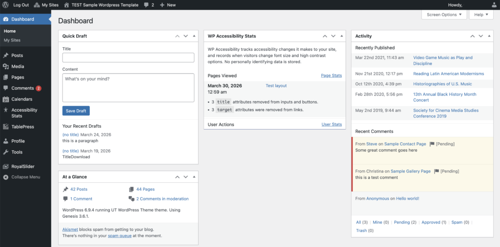 An example of the WordPress dashboard