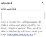 Advanced block settings to create an Anchor Link